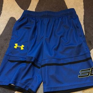 Under Armour Blue and Yellow Athletic Shorts Moisture-Wicking Performance